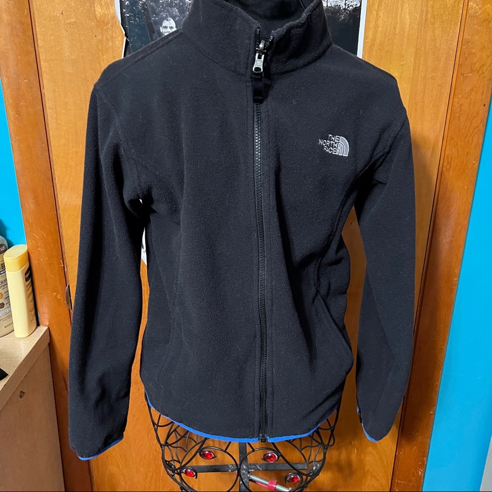 The north face boys fleece full zip jacket black with blue trim size large 12 14